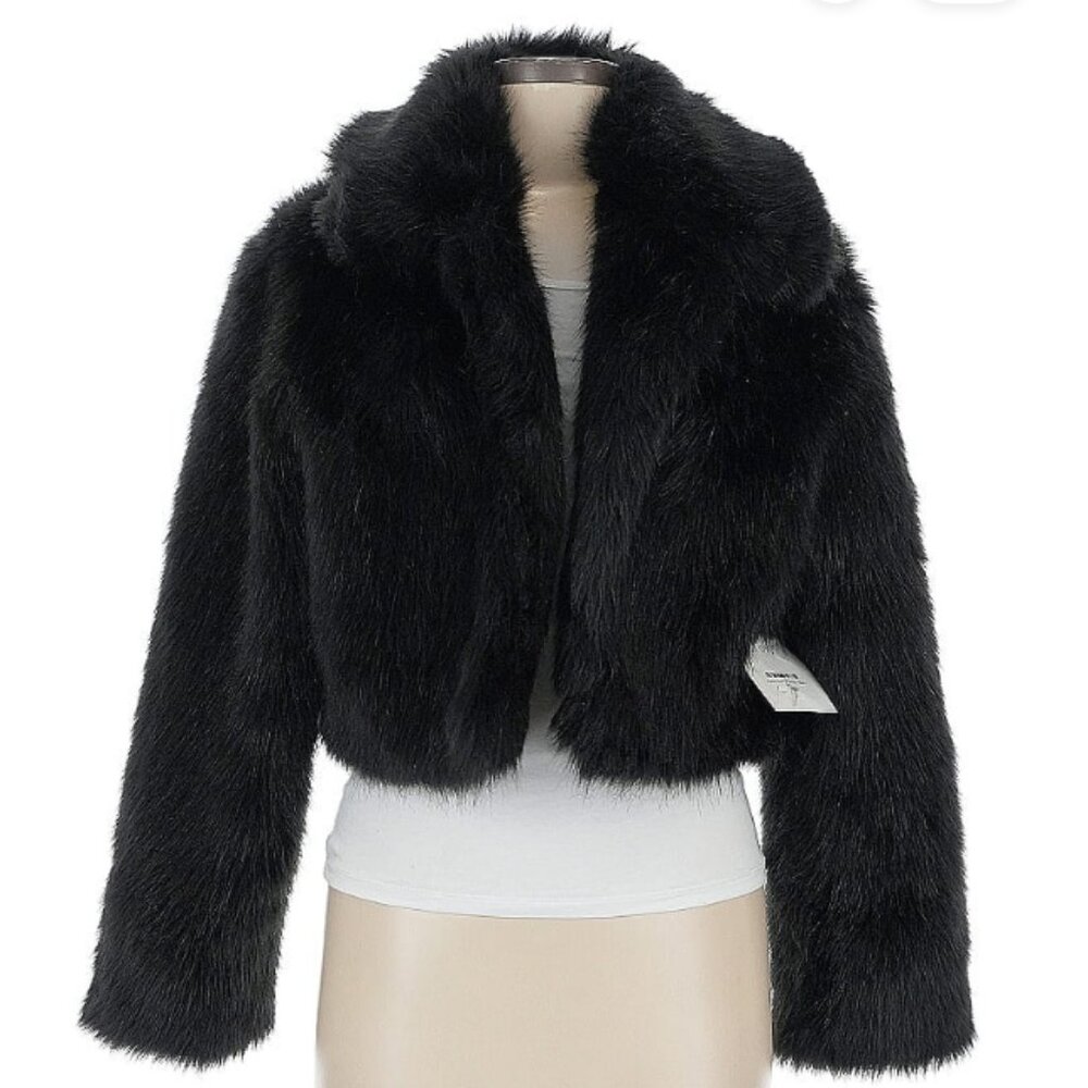 Vandevort Kaylee Collared Faux Fur Jacket - Black